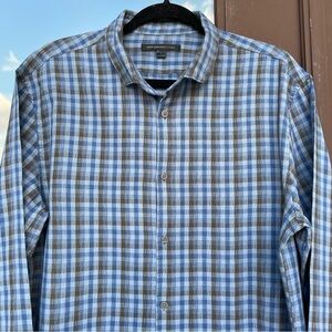John Varvatos ⭐️ USA Blue Plaid Casual Button-Down Shirt L